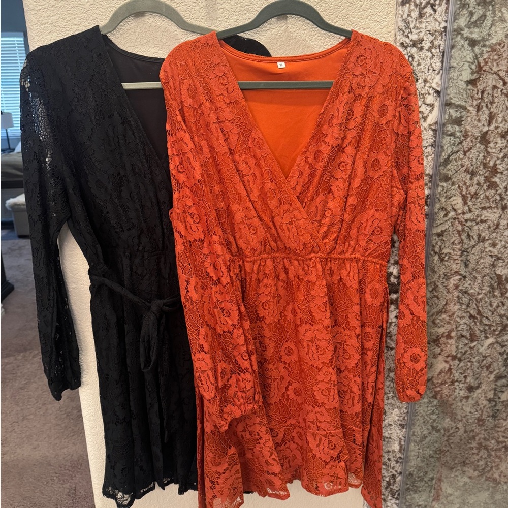 Black and Orange Lace Wrap Dresses